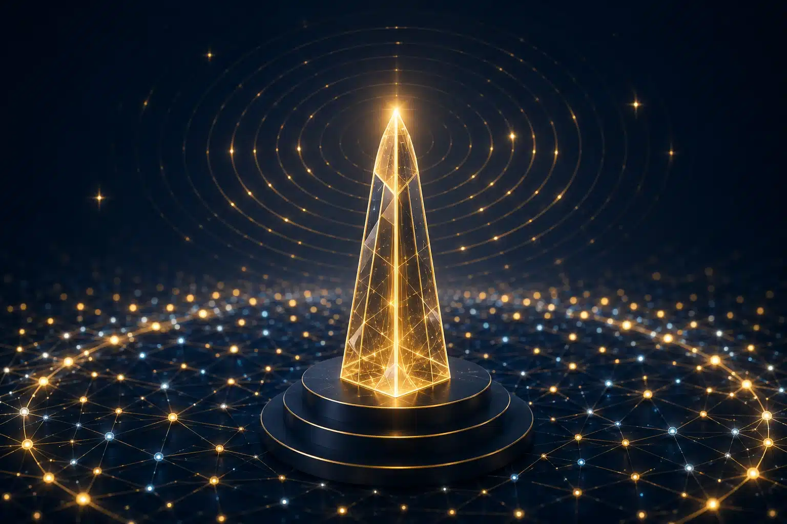 Field of gold light points on deep navy